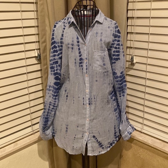 Anthropologie Hei Hei blue and white striped tie dyed Shibori tunic top - Picture 3 of 8